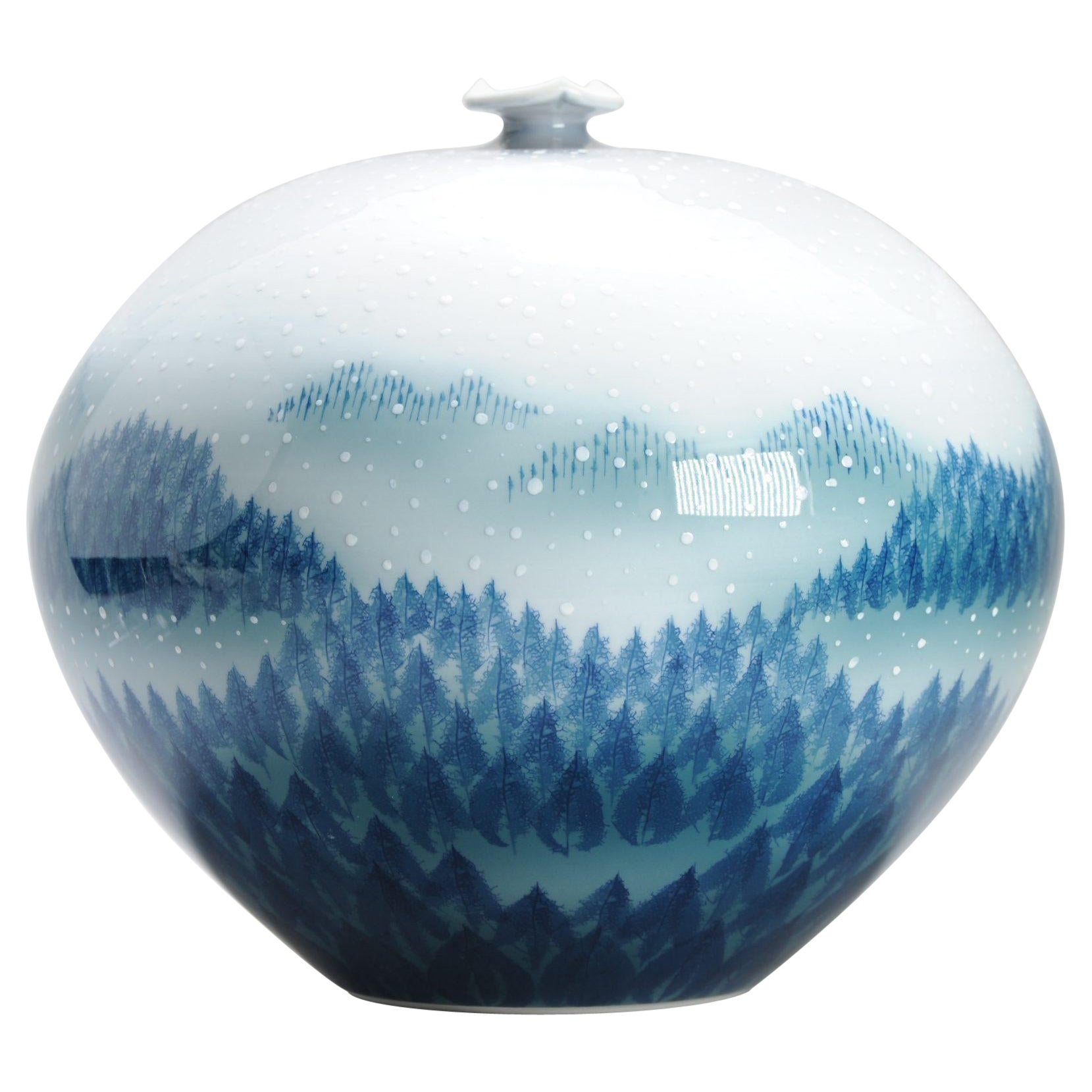 Fine Art Japanese Vase Winter Landscape Arita by Artist Fujii Shumei