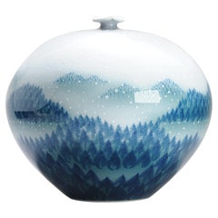 Fine Art Japanese Vase Winter Landscape Arita by Artist Fujii Shumei