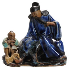 Antique Chinese Statue of a Boy and Wise Man Figure, China