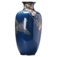Dark Blue Ground Vase with Flowers and Bird Cloisonné Enamel Meiji Era, 19th C