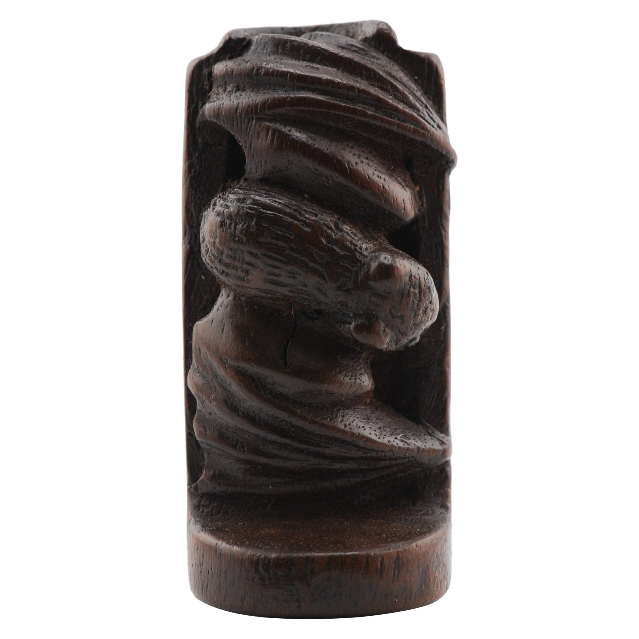 Escultura Netsuke de madera antigua Periodo Meiji de los Murciélagos Japoneses, Siglo 19/20