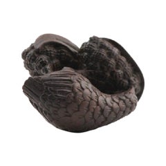 Alte Holznetzsuke-Skulptur aus Japanischem Quail aus der Meiji-Periode, 19./20. Jahrhundert