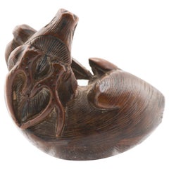Escultura Netsuke de Madera Antigua Buey Vaca Japonesa Periodo Meiji, Siglo 19/20