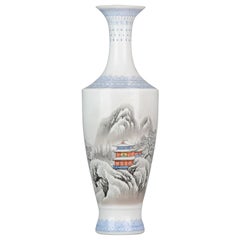 Winter Landscape Chinese Marked Jingdezhen Eggshell Porcelain Vase, 20th century