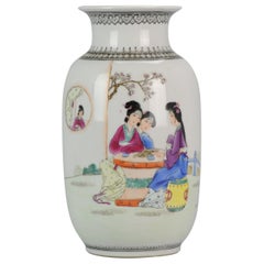 Figures Famille Rose Garden Chinese Porcelain Vase, 20th century