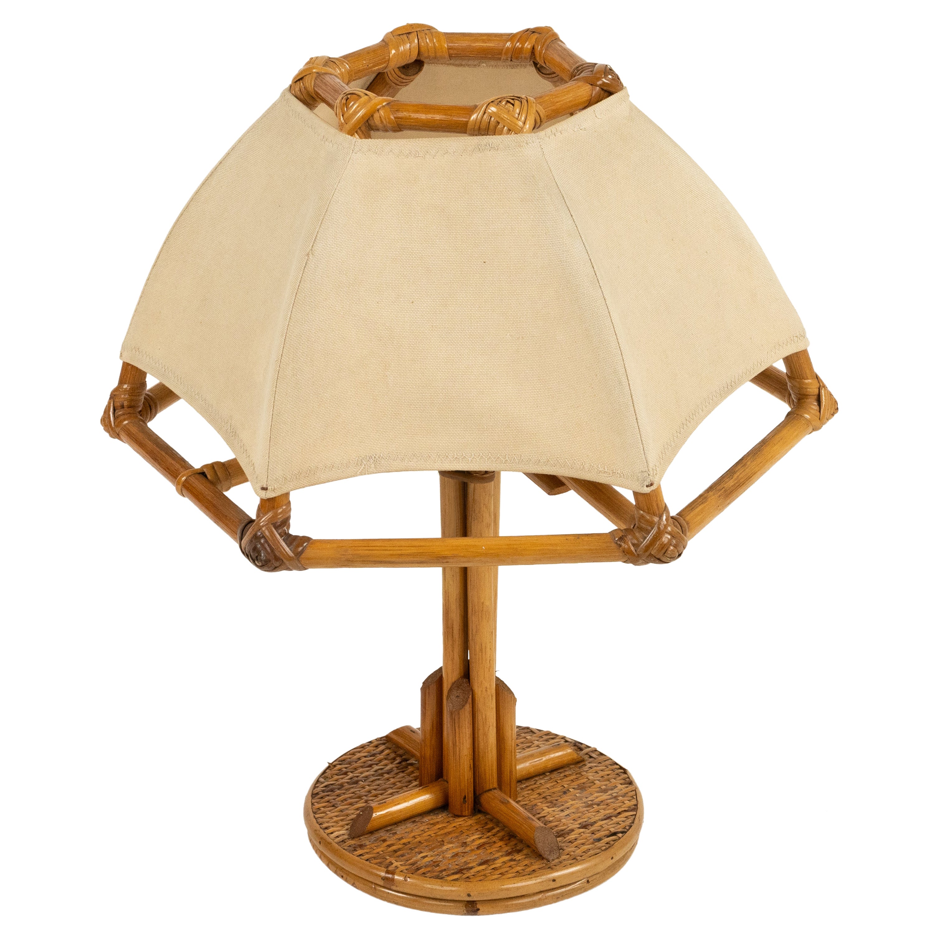 Lampada da tavolo del Medioevo in rattan e bambù in stile Louis Sognot, Italia anni '70