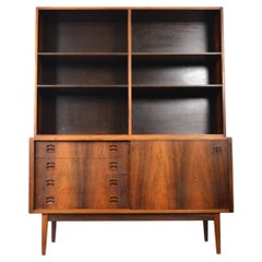 Small Danish Modern Credenza in Rosewood With Bookcase Hutch