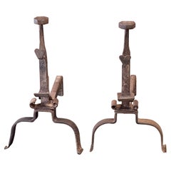 Antique French Louis XV Andirons or Firedogs, 18th Century Period
