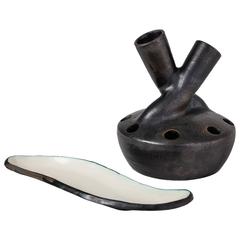 Suzanne Ramie Black Ceramic Vase and Platter, Atelier Madoura, Vallauris, 1950s 5