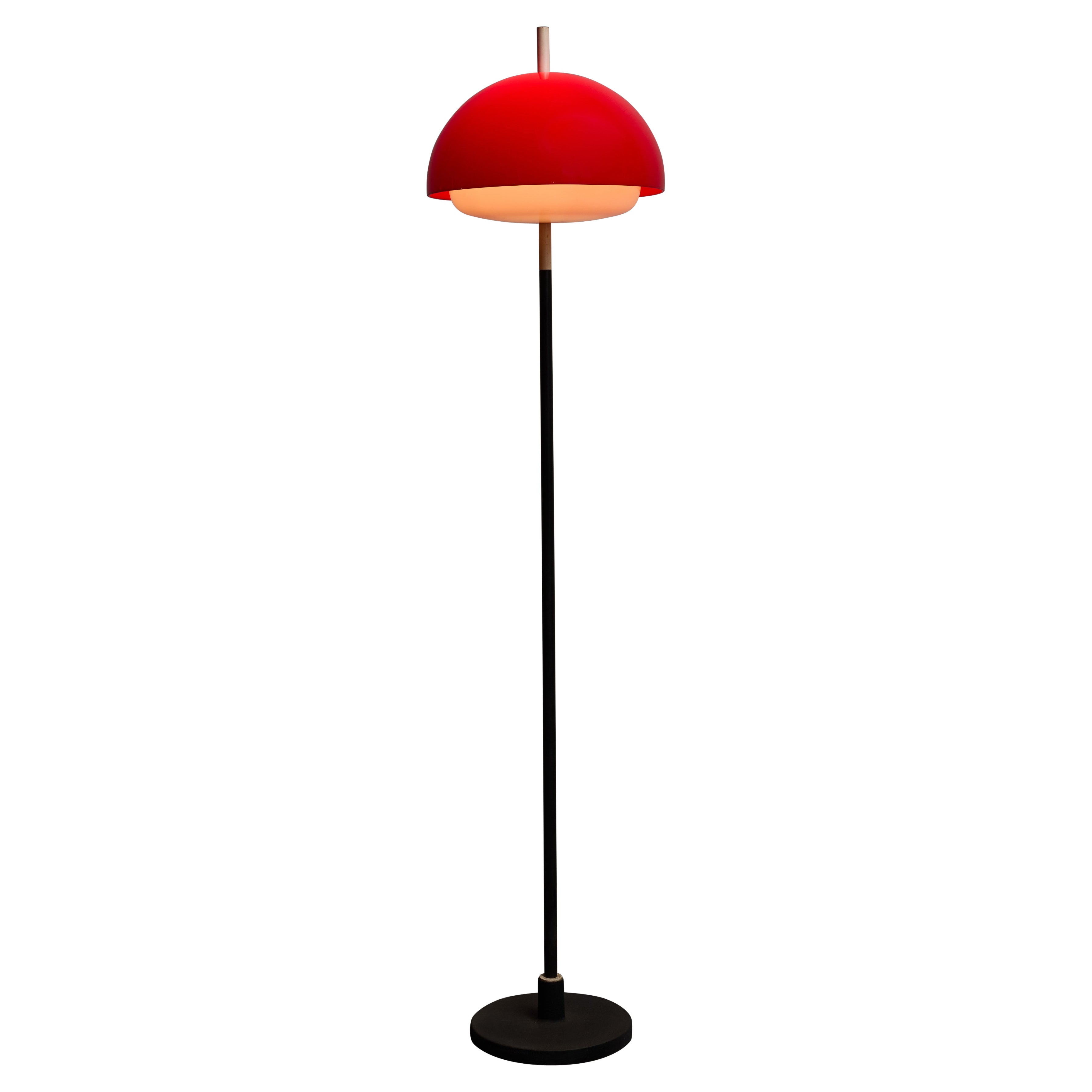 Red Acrylic Shade Vintage 1960s Floor Lamp
