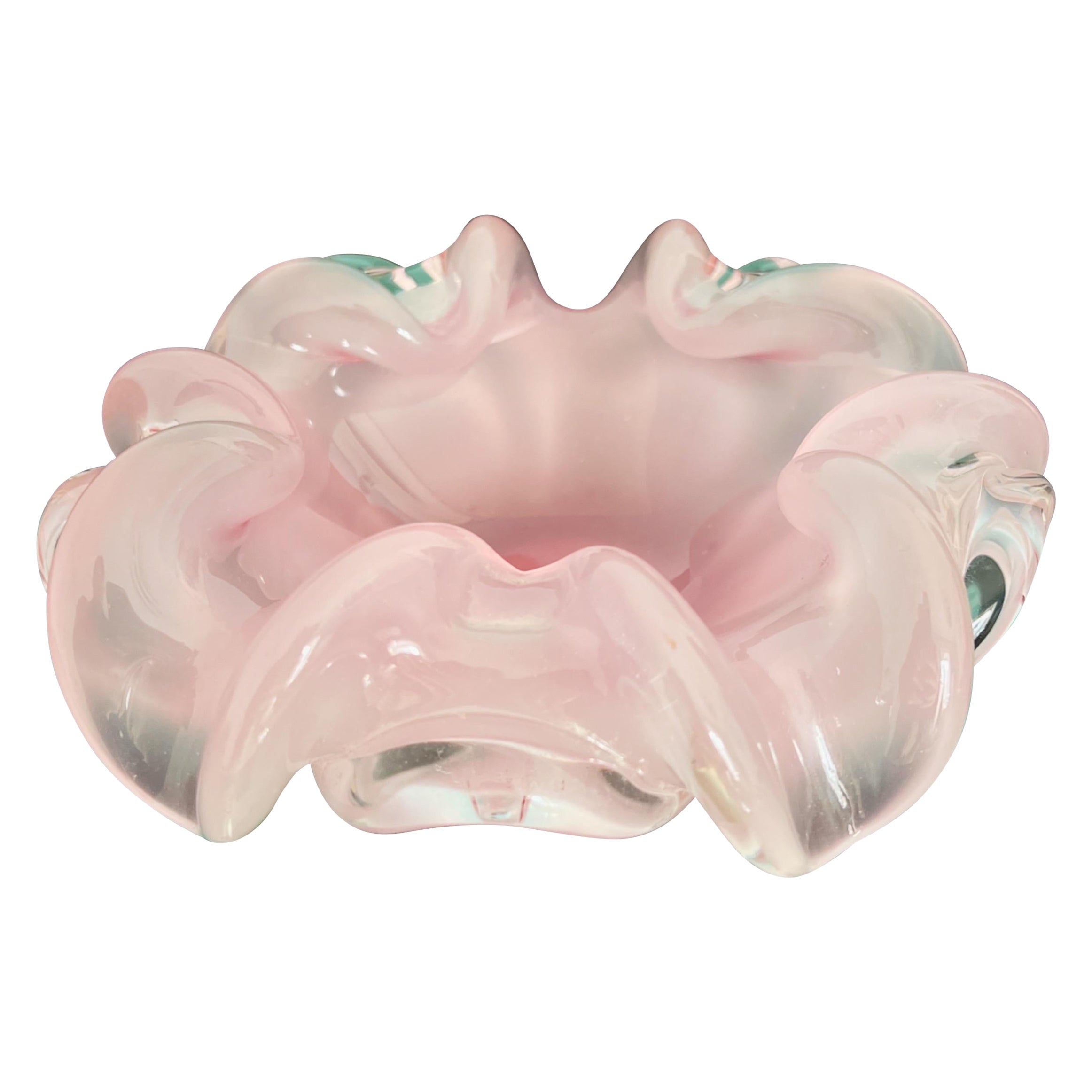 Cenicero Vintage de Cristal Rosa de Murano - Cristalería Retro Italiana Hecha a Mano, Alfiler Pastel en venta