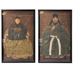 Antique Pair of Chinese Ancestor Portraits