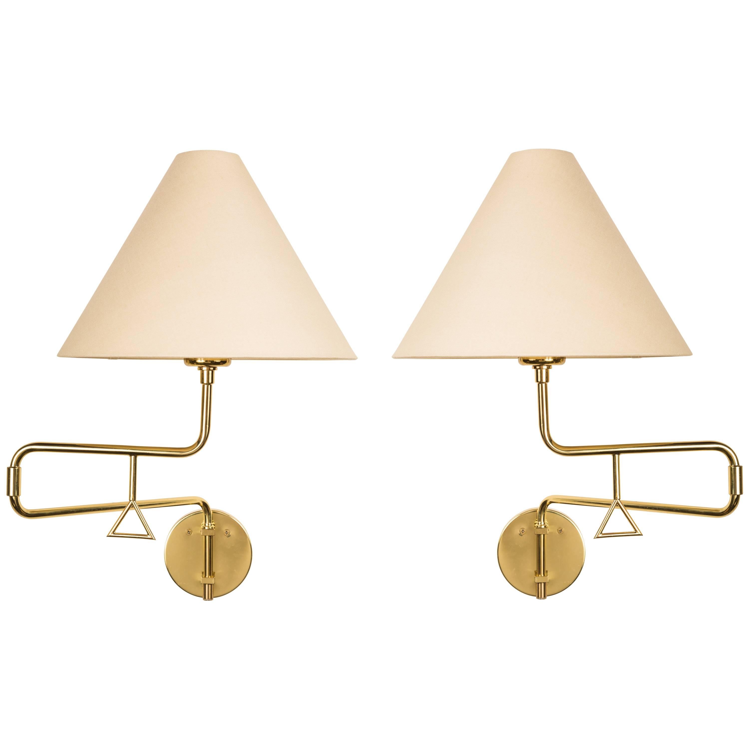 Pair of Brass Pivoting Sconces Made in Sweden