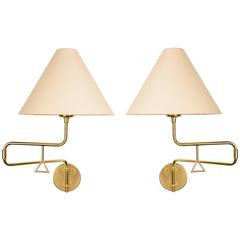 Pair of Brass Pivoting Sconces Made in Sweden