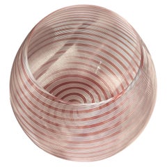 Vintage Barovier & Toso Murano Striped Pink Glass Vase, Signed, 1960s