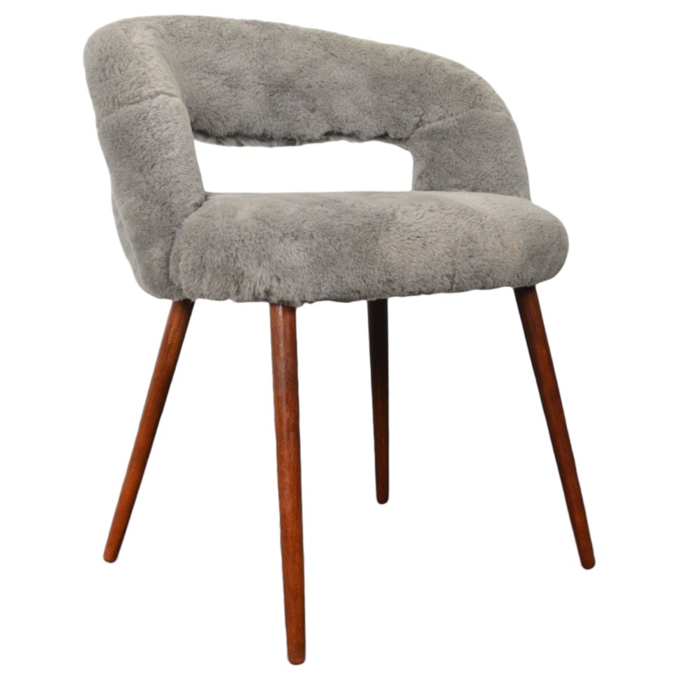 Frode Holm Vanity Stool in Grey Shearling
