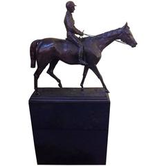 Bronze Jockey and Horse on Plinth