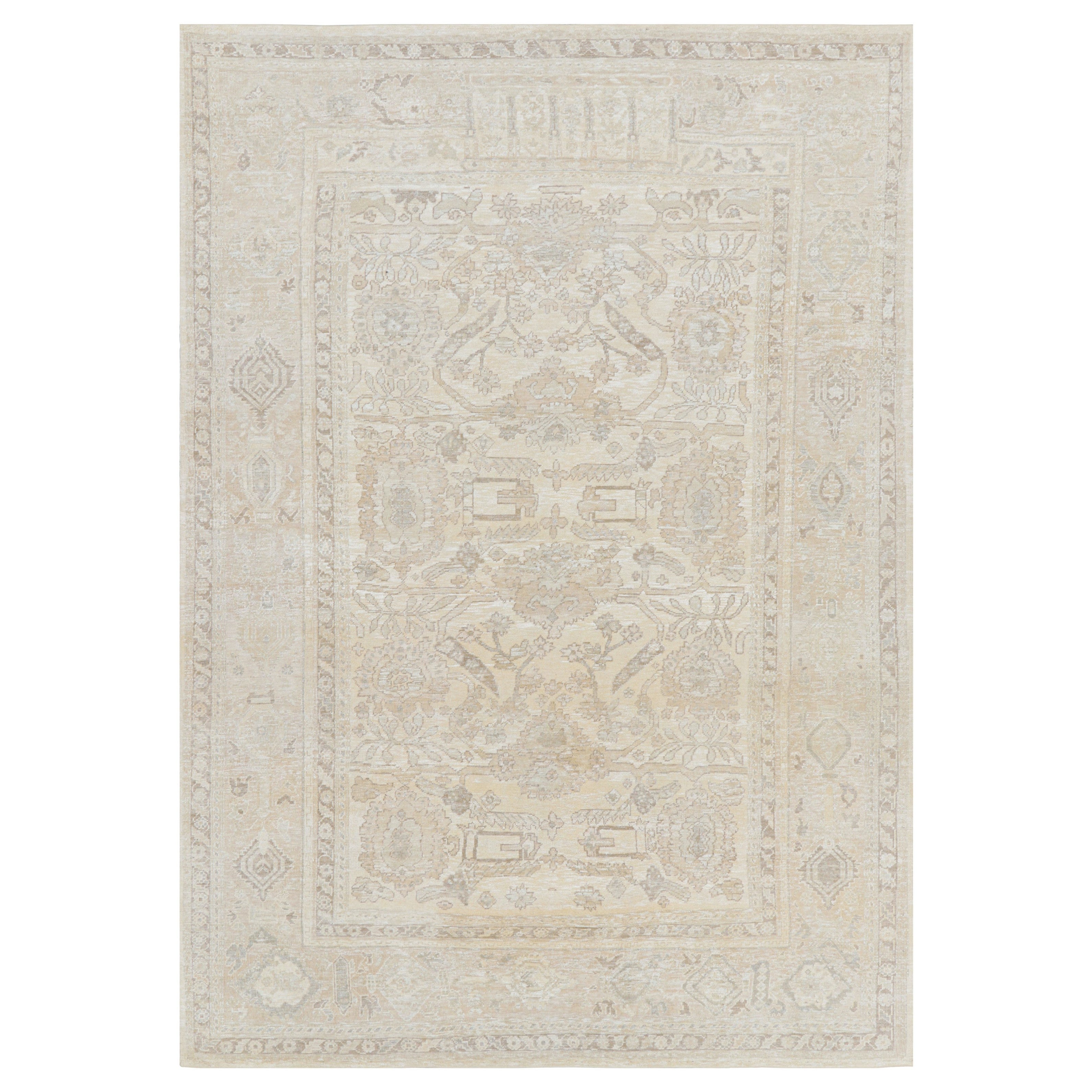 Rug & Kilim’s Oushak Style Rug in Beige and Cream White with Floral Patterns