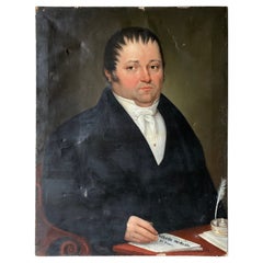 Ingenuo dipinto ad olio francese del XIX secolo di un gentiluomo