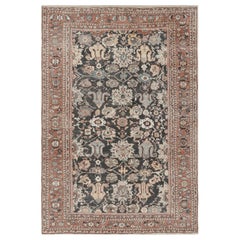Alfombra estilo Oushak de Rug & Kilim en negro y rojo ladrillo con motivos florales