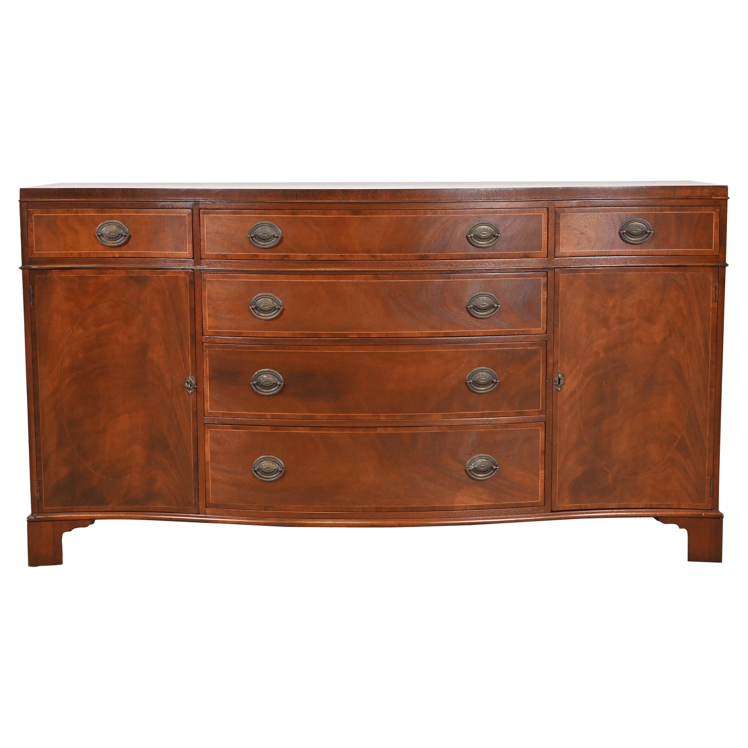 Baker Furniture Georgian Flame Mahogany Serpentine Front Sideboard Credenza