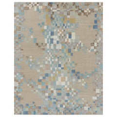 Rug & Kilim’s Scandinavian Style Rug in Beige & Blue Abstract Geometric Patterns