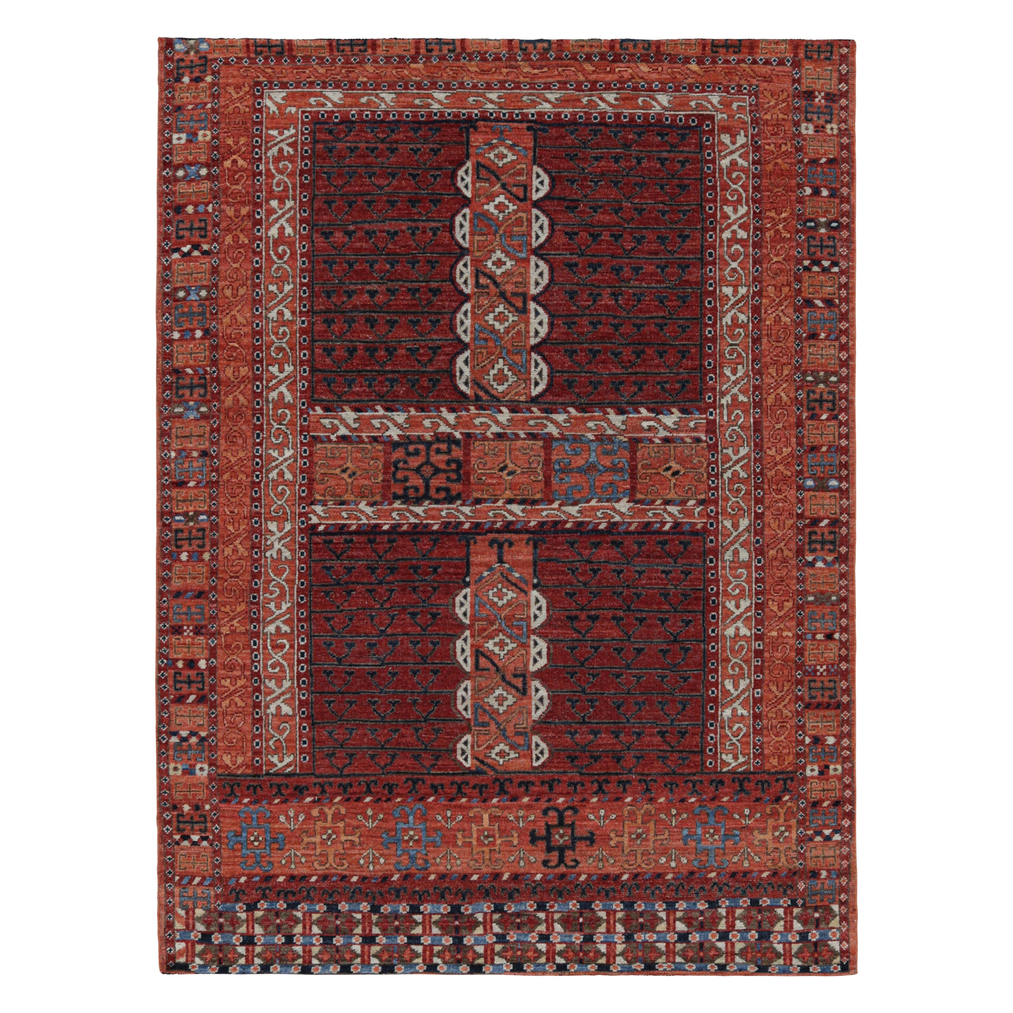 Rug & Kilim’s Yomut Ensi Style Rug In Red and Blue With Geometric Patterns