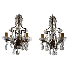 Pair of Petite Maison Bagues Silver Leaf and Crystal Chandeliers