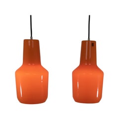 Pair of Orange Murano Glass Pendants by Massimo Vignelli for Venini, 1950s