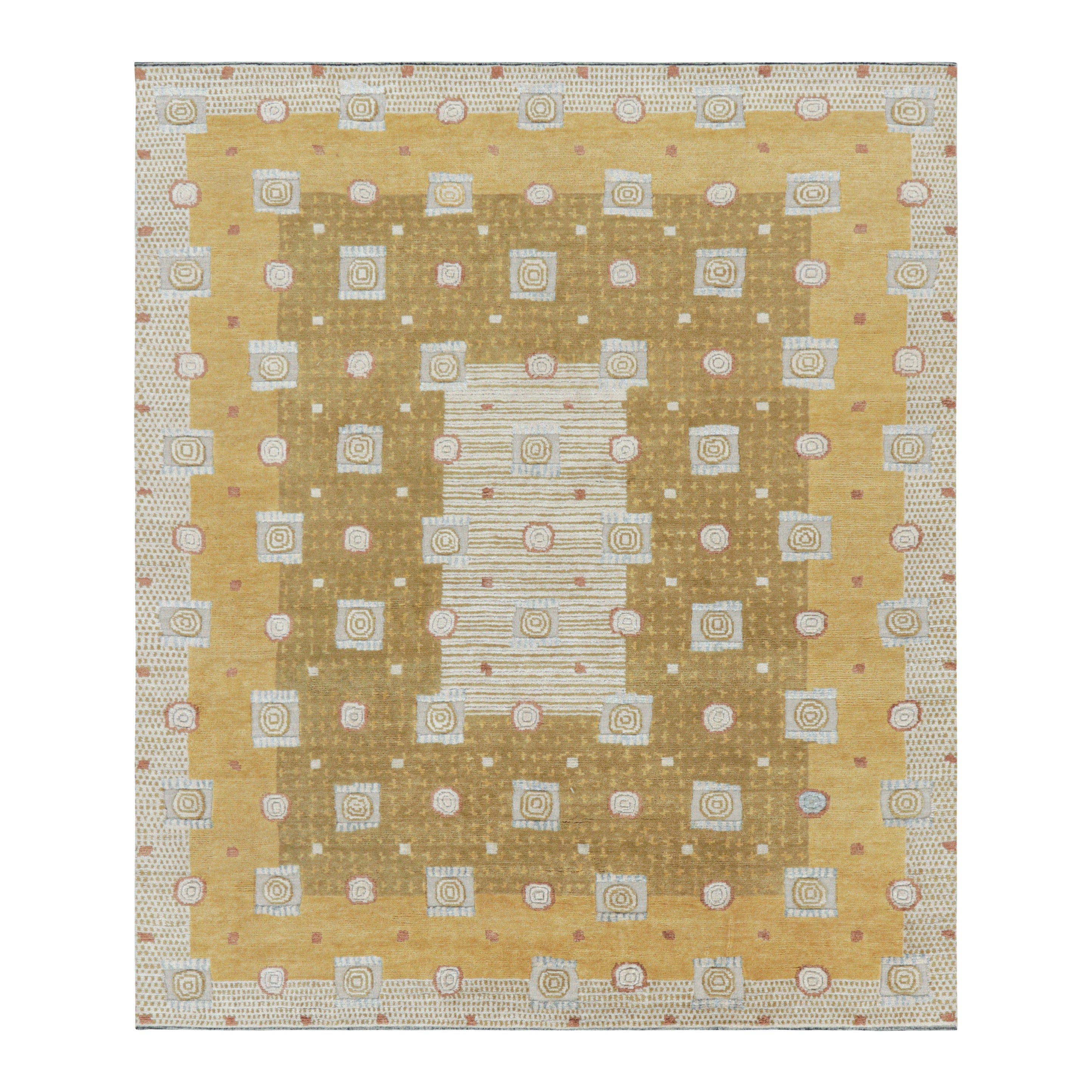 Rug & Kilim’s Scandinavian Style Rug with Gold & Cream Geometric Patterns