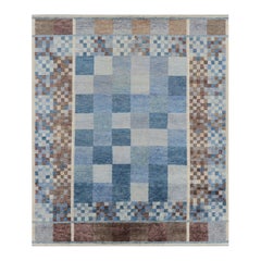 Rug & Kilim’s Scandinavian Style Rug with Blue, White & Brown Geometric Patterns