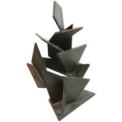 1965 Cubist Angular Bronze Modernist Sculpture
