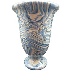 Marbleized Blue Apt Style Faience Medicis Vase by Sylvie Saint-André Perrin