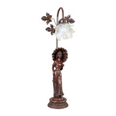 Mid-20th Century Night Light Featuring Woman Figurine Made of Zamak Alloy