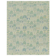 Rug & Kilim’s Scandinavian Style Custom Rug in Green and Blue Geometric Patterns