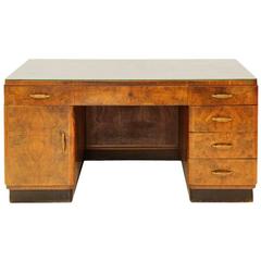 Italian Mid-Century Burl Veneer Desk, 1940s Italian Mid-Century Burl Veneer Desk, 1940s