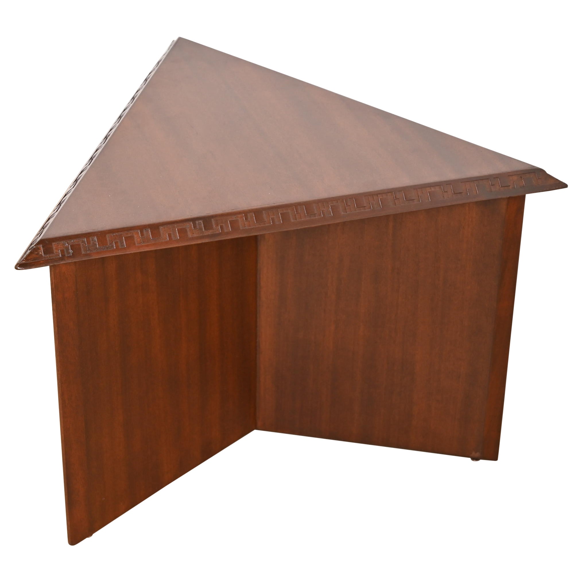 Frank Lloyd Wright Taliesin Mahogany Triangular Side Table, Newly Refinished