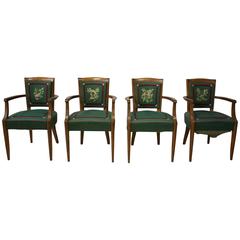 Set of Four Fine French Art Deco Bridge Chairs by Lucien Rollin