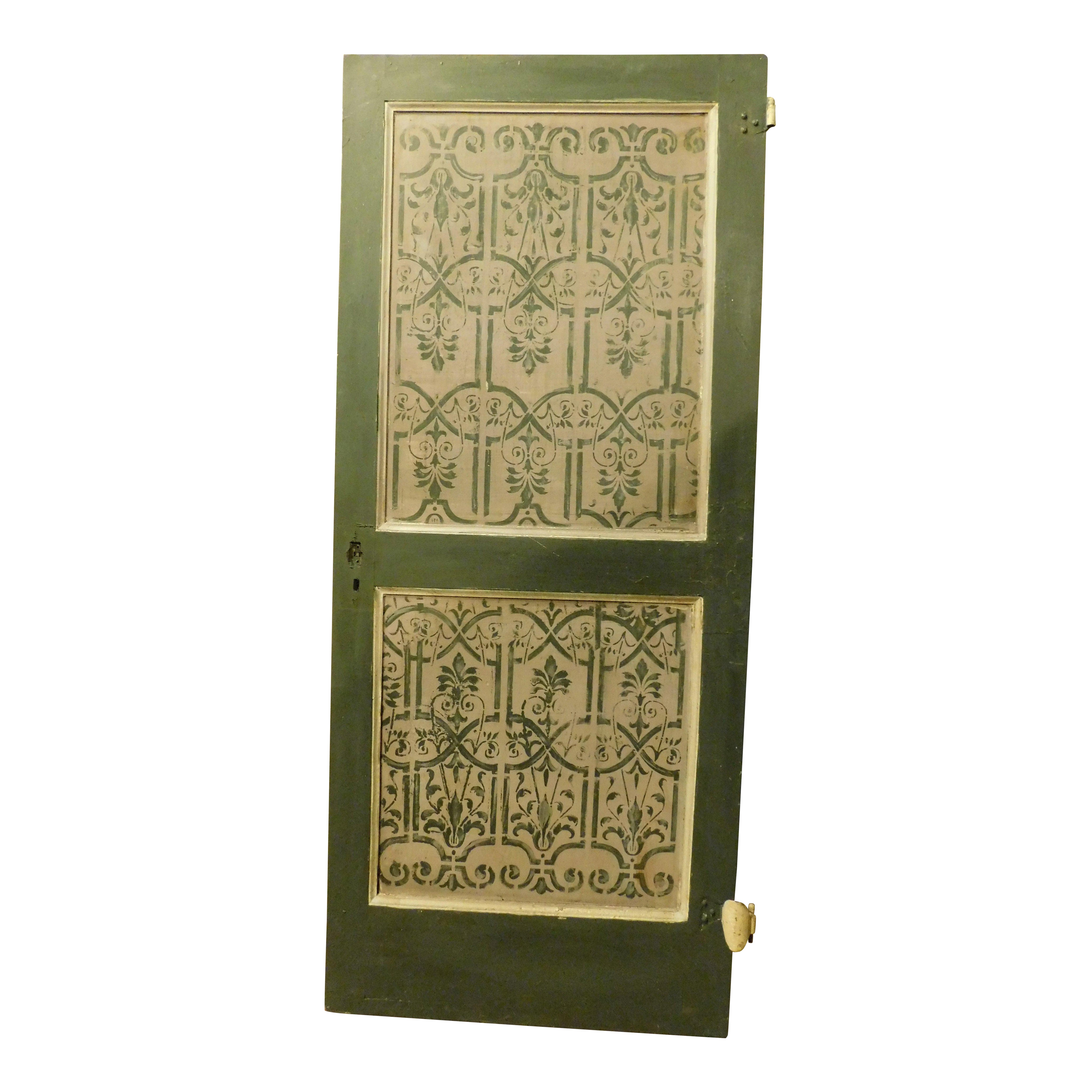 Lacquered and painted green wooden door with texture, Italy