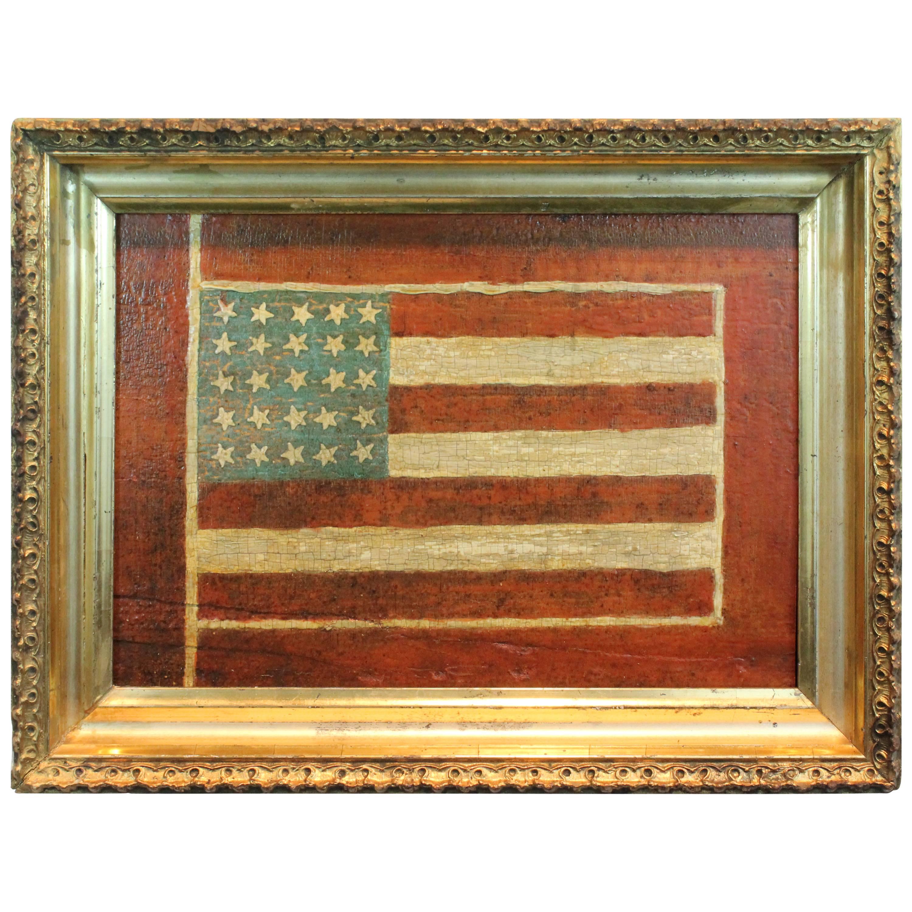 19th Century Folk Art Hand-Painted American Flag Mailbox Fragment  For Sale