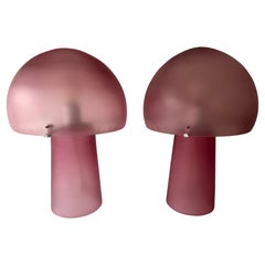 Pair of Mushroom Lamps Pink Murano Glass by Cenedese, Italy, 1970s