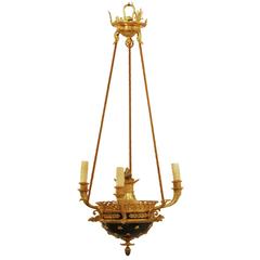 Antique Neoclassical Gilt Bronze and Green Enamel Chandelier 9