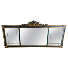 French Rococo Revival w Art Deco Flair Gilt & Ebony Three-Panel Mantel Mirror