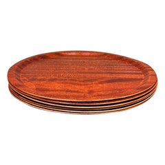 Juego de seis platos de servir de madera contrachapada curvada de caoba de los años 60
