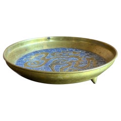 Mid Century Salvador Teran Tile Mosaic and Brass, Footed Bowl