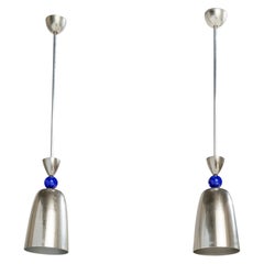 Austrian Designer, Pendant Lights, Metal, Glass, Austria, 1920s