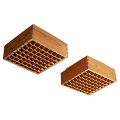 Schwedischer Designer, Einbaubeleuchtung, Kiefernholz, Metall, Schweden, 1970er Jahre