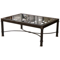 Antique Polished Iron Coffee Table Built with 19th Century Balcony & Beveled Glass Top