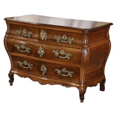 Antique 18th Century French Louis XV Carved Walnut Chest of Drawers from Bordeaux