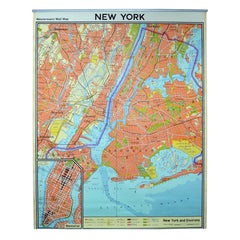 Vintage-Wandkarte New York City, Stadtkarte, USA 1950er Jahre